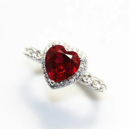 Fashion  Red Ruby Heart Shape Ring Bride Engagement Jewelry Princess Wedding Anniversary Fashion Accessory Gift
