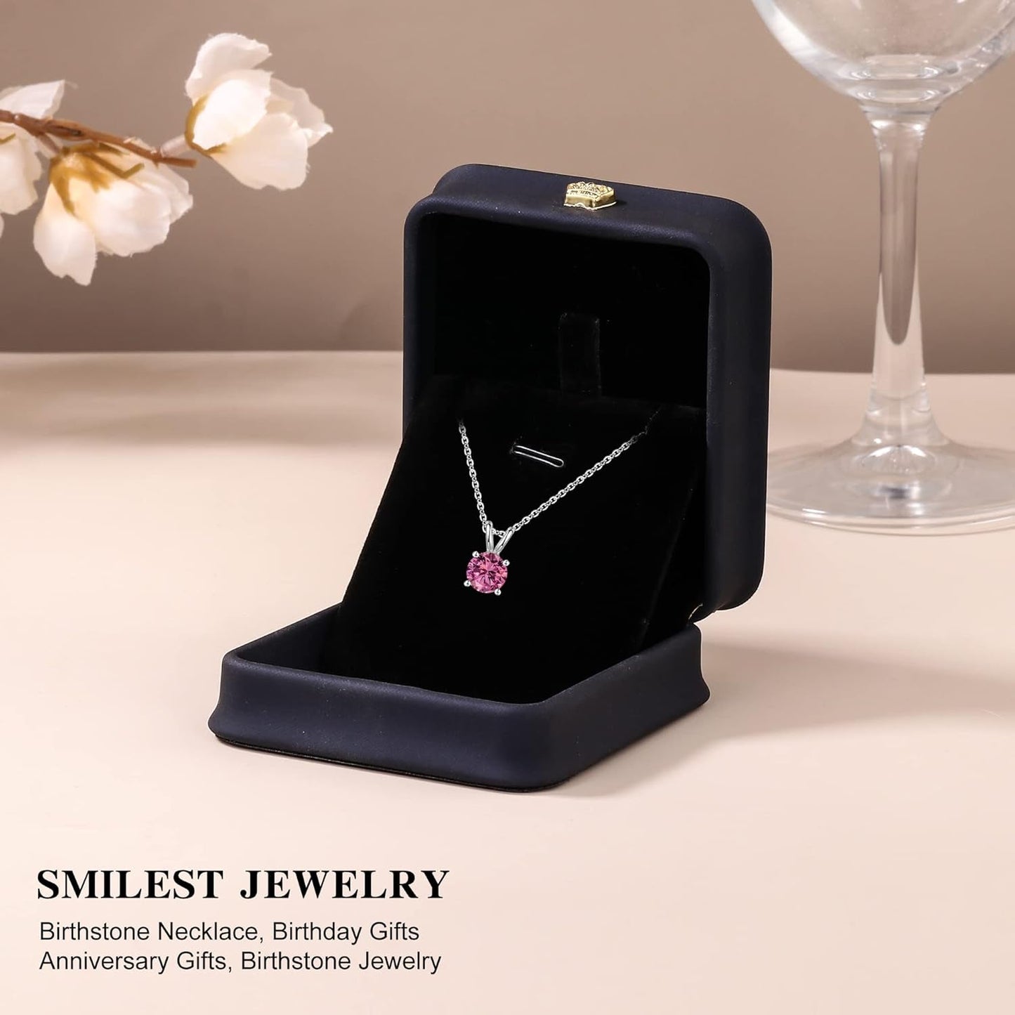 Birthstone Necklace for Women Mom Wife, 1Ct Sparkle round Cut Birthstone Pendant 18K White Yellow Rose Gold Plated 925 Sterling Silver Birthstone Gifts for Women Mom Wife Friend
