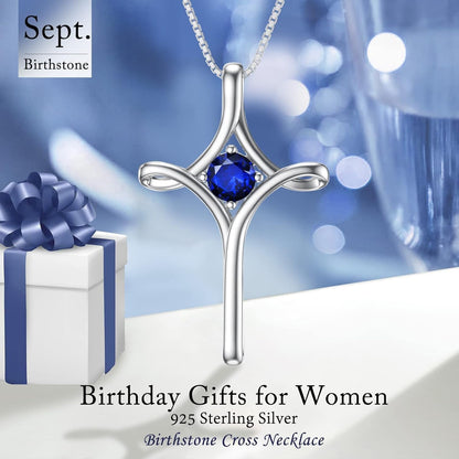 Mother'S Day Gifts for Mom Cross Necklaces for Women Sterling Silver Faith Cross Pendant Necklace with Birthstone Christmas Birthday Jewelry Gifts for Women Girls