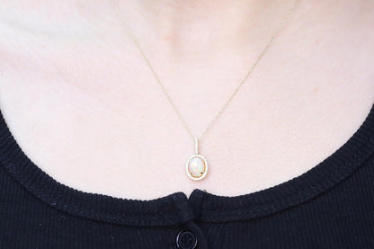 14K Yellow Gold Natural Ethiopian Opal Pendant with Diamonds for Women,Ethically, Metal Gemstone, Ethiopian Opal Diamond