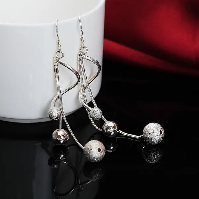 Elegant Women's 925 Sterling Silver Tassel Beads Long Drop Earrings Couple Gifts Wedding Party Jewelry Gifts