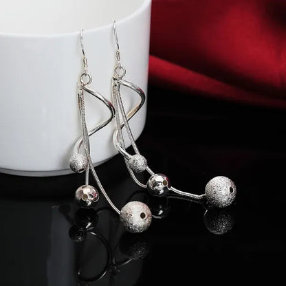 Elegant Women's 925 Sterling Silver Tassel Beads Long Drop Earrings Couple Gifts Wedding Party Jewelry Gifts