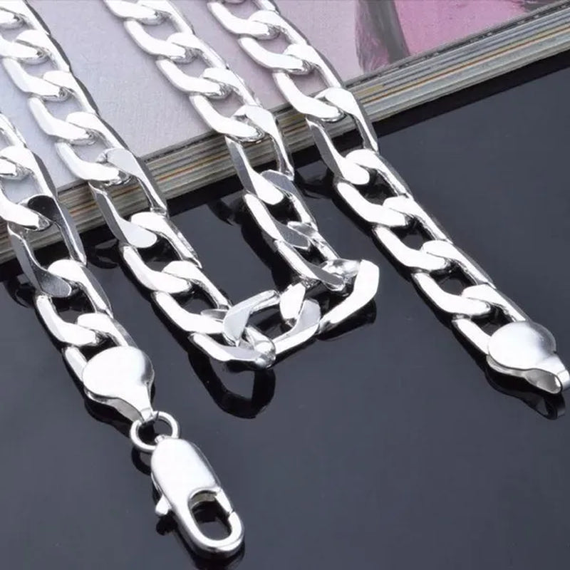 European Fashion Luxury Exaggeration Men's and Women's Bright 925 Sterling Silver Sideways Chain Necklace Exquisite Cuban Necklace Size Includes 16-30 inches