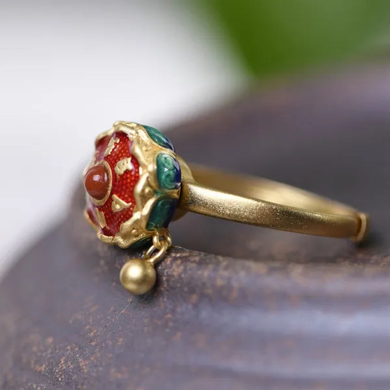 Buddhism Lotus Rotating Ring Buddhist Tibetan Prayer Wheel Mantra Finger Ring YVO - WORLD TIME VISITS