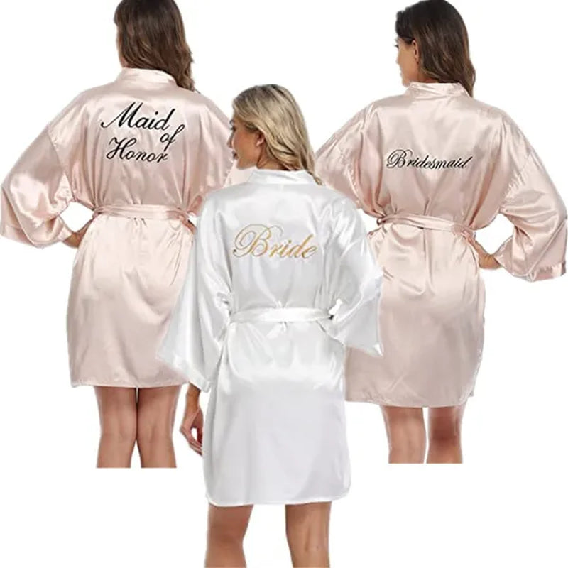 Bridal Party Wedding Robe Gold Letter Bride Robes Bridesmaids Sleepwear Nightwear Wedding Bathrobe