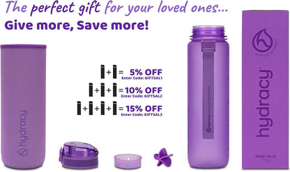 Water Bottle with Shaker Ball & Time Marker - 500Ml 17Oz Bpafree Water Bottle -Leak Proof & No Sweat Gym Bottle W/Fruit Infuser Strainer -Ideal Gift for Fitness, Sports & Outdoors -Berry Blue