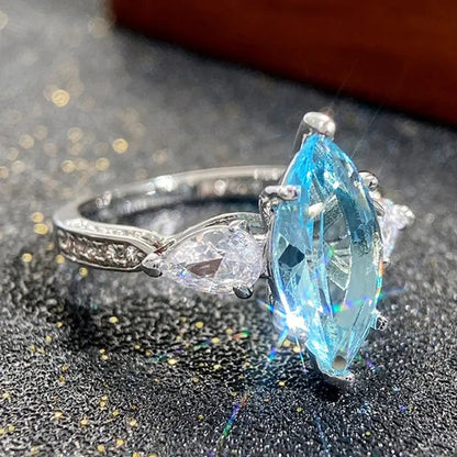 Exquisite Marquise Cut Sea Blue Sapphire 925 Sterling Silver Aquamarine Gemstone Rings for Women Bridal Wedding Ring Jewelry
