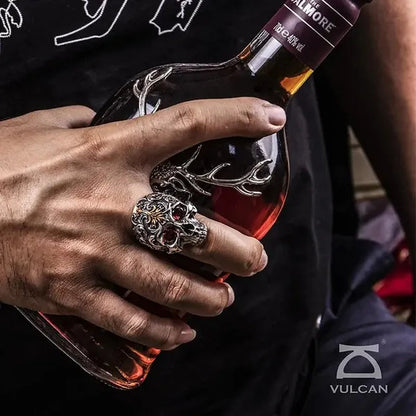 Vintage 316L Stainless Steel Carved Exquisite Pattern Skull Ring Men's Ruby Ring Antique Art Totem Ring Gothic Punk Jewelry Gift
