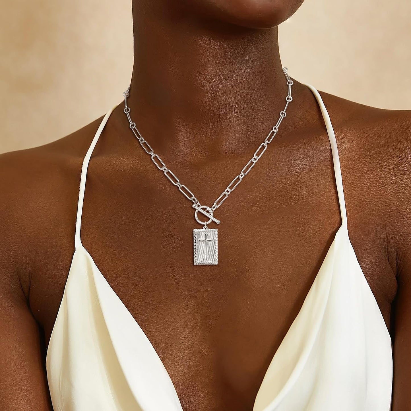 Cross Necklace for Women Trendy, Dainty 14K Gold Plated Paperclip Charm Necklace for Womens Chunky Cross Pendant Necklace Gold Jewelry Religious Christian Gifts for Christians - WORLD TIME VISITS