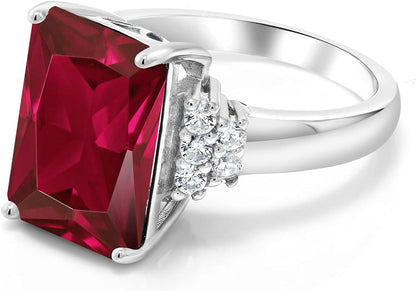 5-10 Cttw Gemstone Birthstone Engagement Ring for Women | 14X10MM Emerald Cut | 925 Sterling Silver | Wedding Anniversary Promise Ring | Available in Size 5, 6, 7, 8, 9