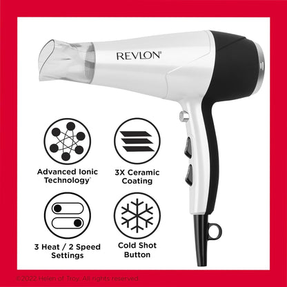 Volume Booster, Hair Dryer with Curl Enhancing Diffuser | Increase Volume, Decrease Frizz and Damage, Fast Drying, 1875 Watts (White)
