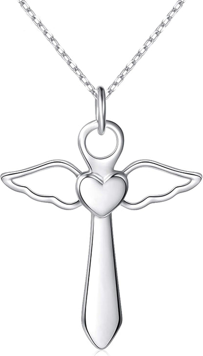 Guardian Angel Wings Cross Necklace Stainless Steel Cross Necklace Jewelry Gifts for Women Teen Girls - WORLD TIME VISITS
