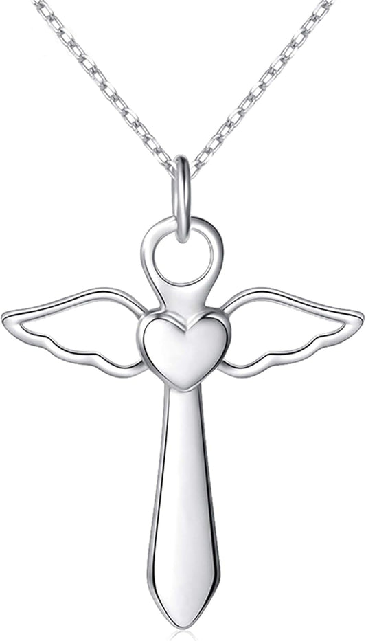Guardian Angel Wings Cross Necklace Stainless Steel Cross Necklace Jewelry Gifts for Women Teen Girls - WORLD TIME VISITS