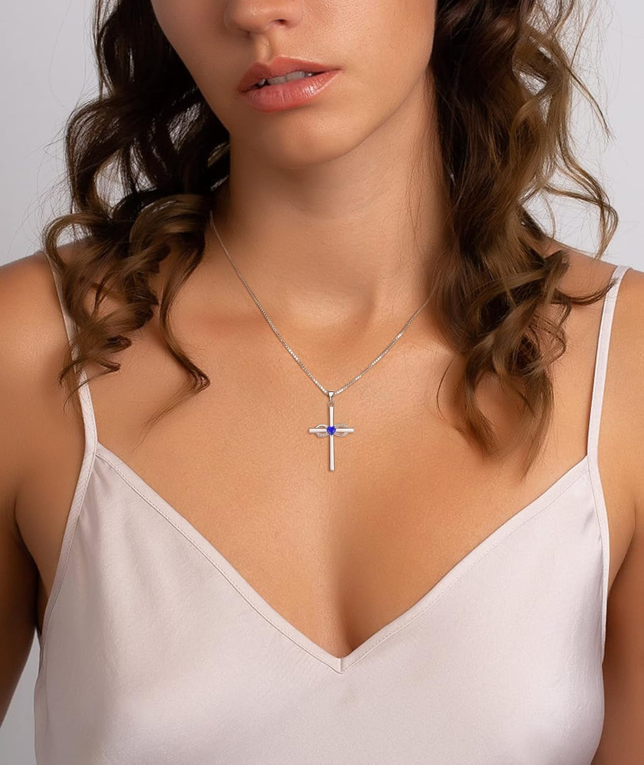 Infinity Cross Necklace Sterling Silver Crucifix Pendant Gemstones Criss Jewelry for Women - WORLD TIME VISITS