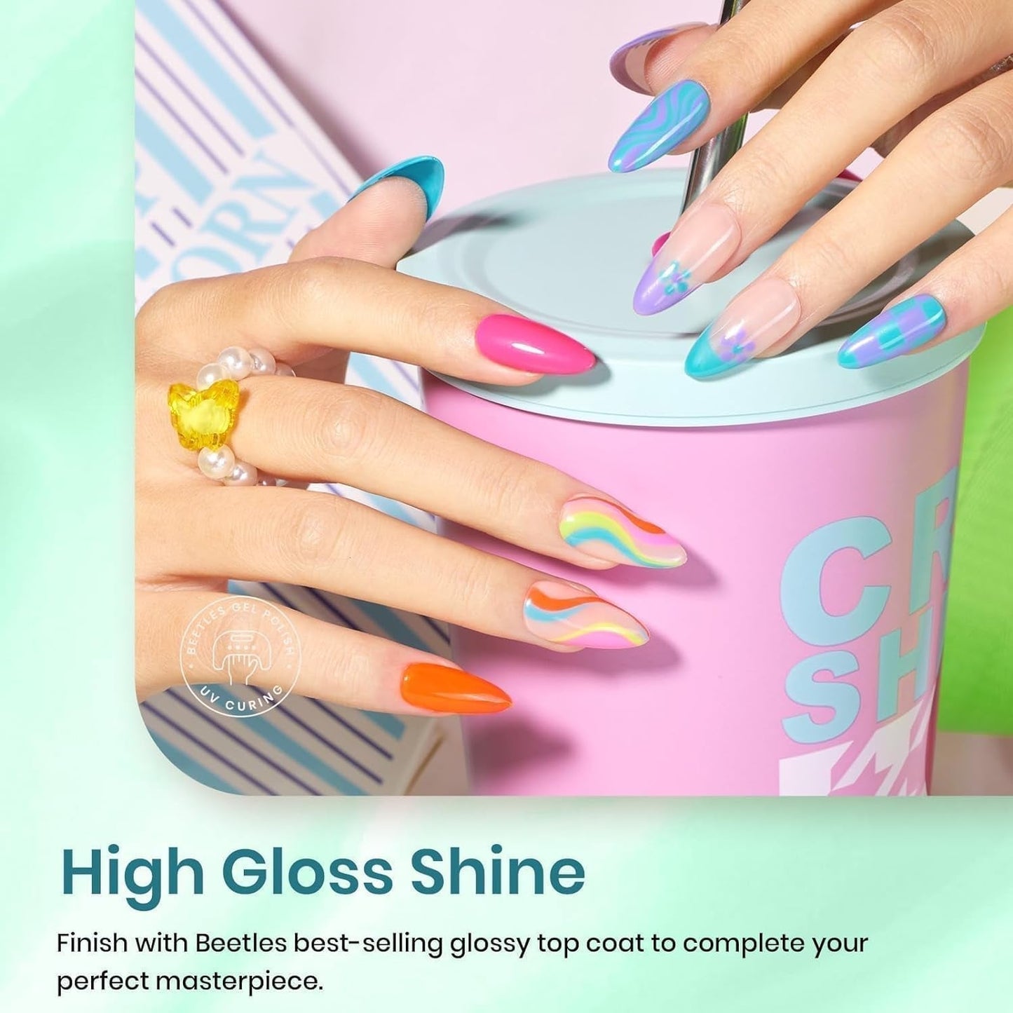 Beetles Gel Nail Polish Set 6 Colors Neon Green Gel Polish Manicure Kit Spring Summer Nail Art DIY Home Gifts for Women Girls Rainbow Nails
