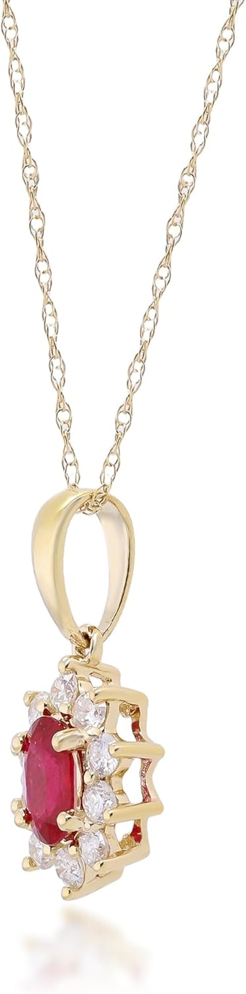 14K Yellow Gold Mozambique Genuine Ruby Pendant with Diamonds for Women,Ethically, Authentically & Organically Sourced (Oval-Cut) Shaped Ruby Hand-Crafted Jewelry for Her, Metal, Ruby - WORLD TIME VISITS