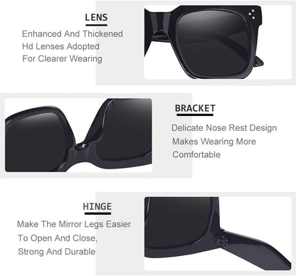 Vintage Women Oversized Sunglasses Designer Luxury Square Sun Glasses UV400 Protection Flat Lens