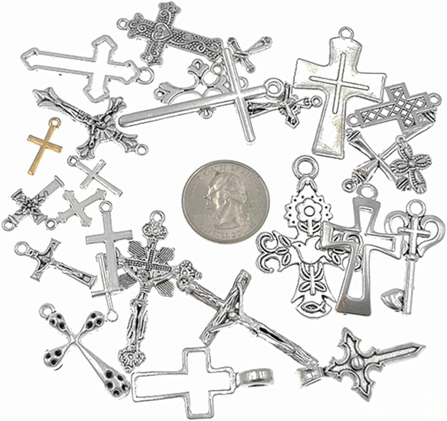 Christian Cross Charm Assorted Alloy Crucifix Pendant Connector for DIY Necklace Bracelet Jewelry Making Accessaries(25Pcs,Antique Silver) - WORLD TIME VISITS