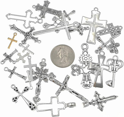 Christian Cross Charm Assorted Alloy Crucifix Pendant Connector for DIY Necklace Bracelet Jewelry Making Accessaries(25Pcs,Antique Silver) - WORLD TIME VISITS