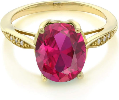14K Yellow Gold Oval Gemstone Birthstone and Diamond Engagement Ring | Oval 10X8MM | Wedding Engagement Anniversary Promise Gold Ring for Women