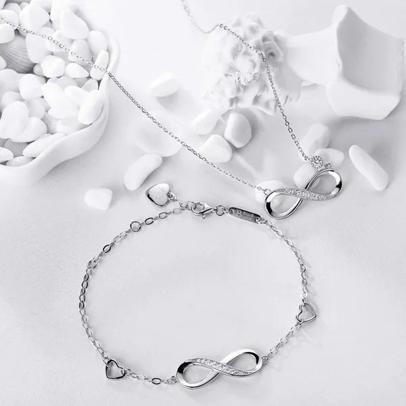925 Sterling Silver Necklace Bracelet One Sets Forever Love” Infinity Heart Love Jewelry Sets White Gold Plated Diamond Women Necklace Gift for Mother's Day