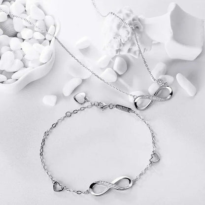 925 Sterling Silver Necklace Bracelet One Sets Forever Love” Infinity Heart Love Jewelry Sets White Gold Plated Diamond Women Necklace Gift for Mother's Day