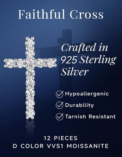 Cross Necklace, Christian Gifts for Her, Moissanite Cross Pendant for Men, 925 Sterling Silver Crucifix Pendant, Religious Gifts for Women and Men