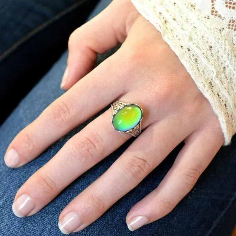 Retro Ring for Women Inlaid with Temperature-sensitive Change of The Color of The Main Stone Atural Stone Gemstone Ring Wedding Party Jewelry Accessories Gift
