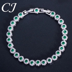 CANDICE 2023 New Sterling Silver Party Jewelry with Green Crystal Stone and CZ Zirconia Women Flower Charm Bracelets Bangles