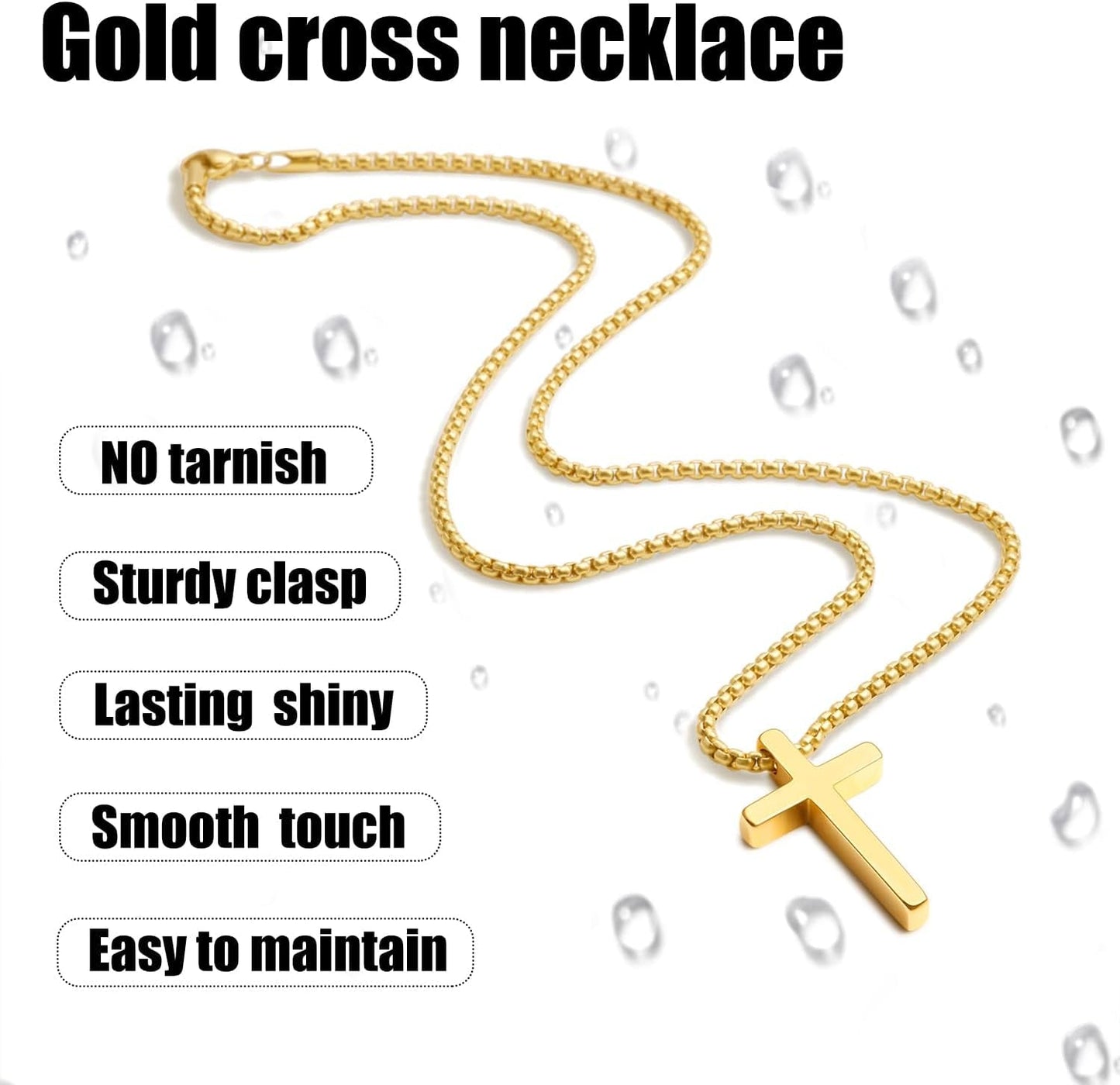 Valentines Gifts for Him - Cross Necklace for Men, Silver/Gold/Black Mens Cross Necklaces with 2.5Mm Cross Chain and Stainless Steel Cross Pendant, Box Chain 16-24 Inch, Jewelry Gift