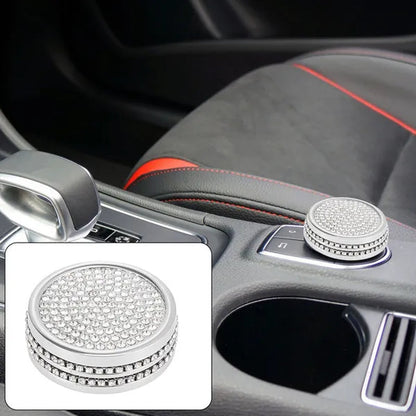 Car Bling Rhinestone Multimedia Volume Audio Knob Trim Interior Accessories for Mercedes Benz GLA X156 CLA C117 a Class W176 Silver Tone
