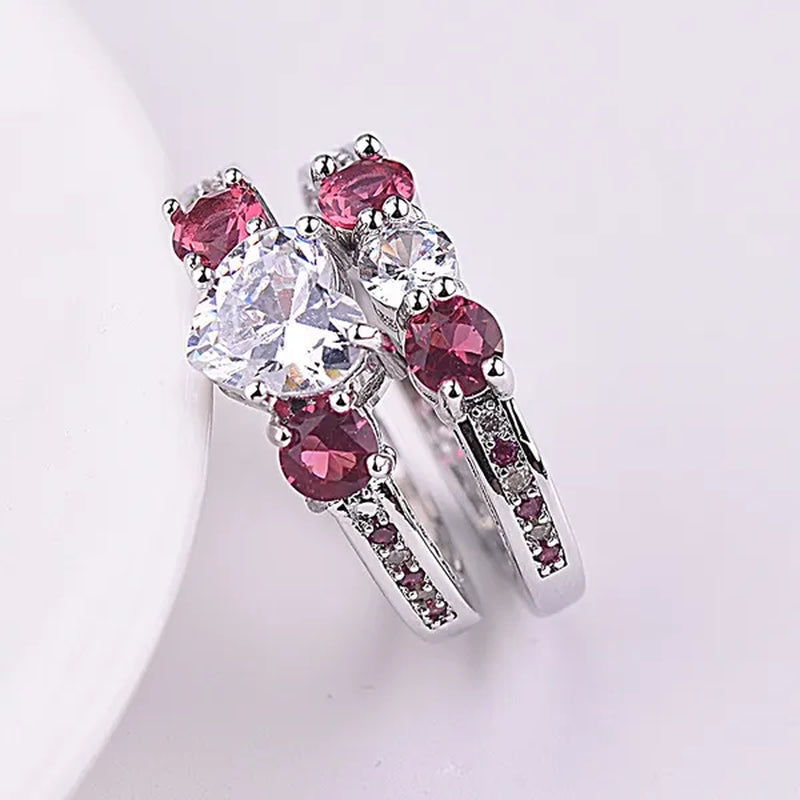 Romantic love shape setting ring Ruby imitation diamond zircon engagement ring holiday gift