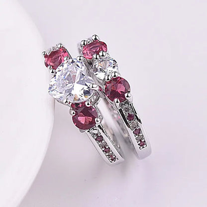 Romantic love shape setting ring Ruby imitation diamond zircon engagement ring holiday gift