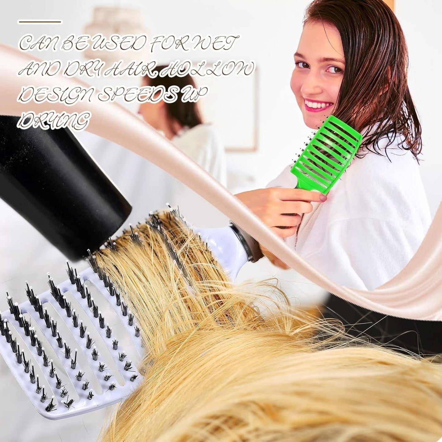 6 Pack Boar Bristle Hair Brushes Curved and Vented Hairbrush Detangler Curved Hair Brushes for Women Detangling Comb for Men Long Wet Dry Thick Curly Blowing Hair Accessories, 6 Colors