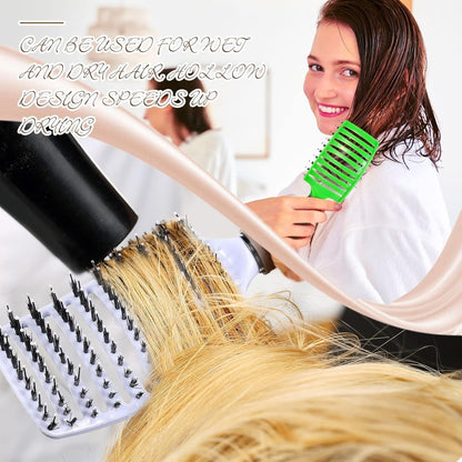6 Pack Boar Bristle Hair Brushes Curved and Vented Hairbrush Detangler Curved Hair Brushes for Women Detangling Comb for Men Long Wet Dry Thick Curly Blowing Hair Accessories, 6 Colors
