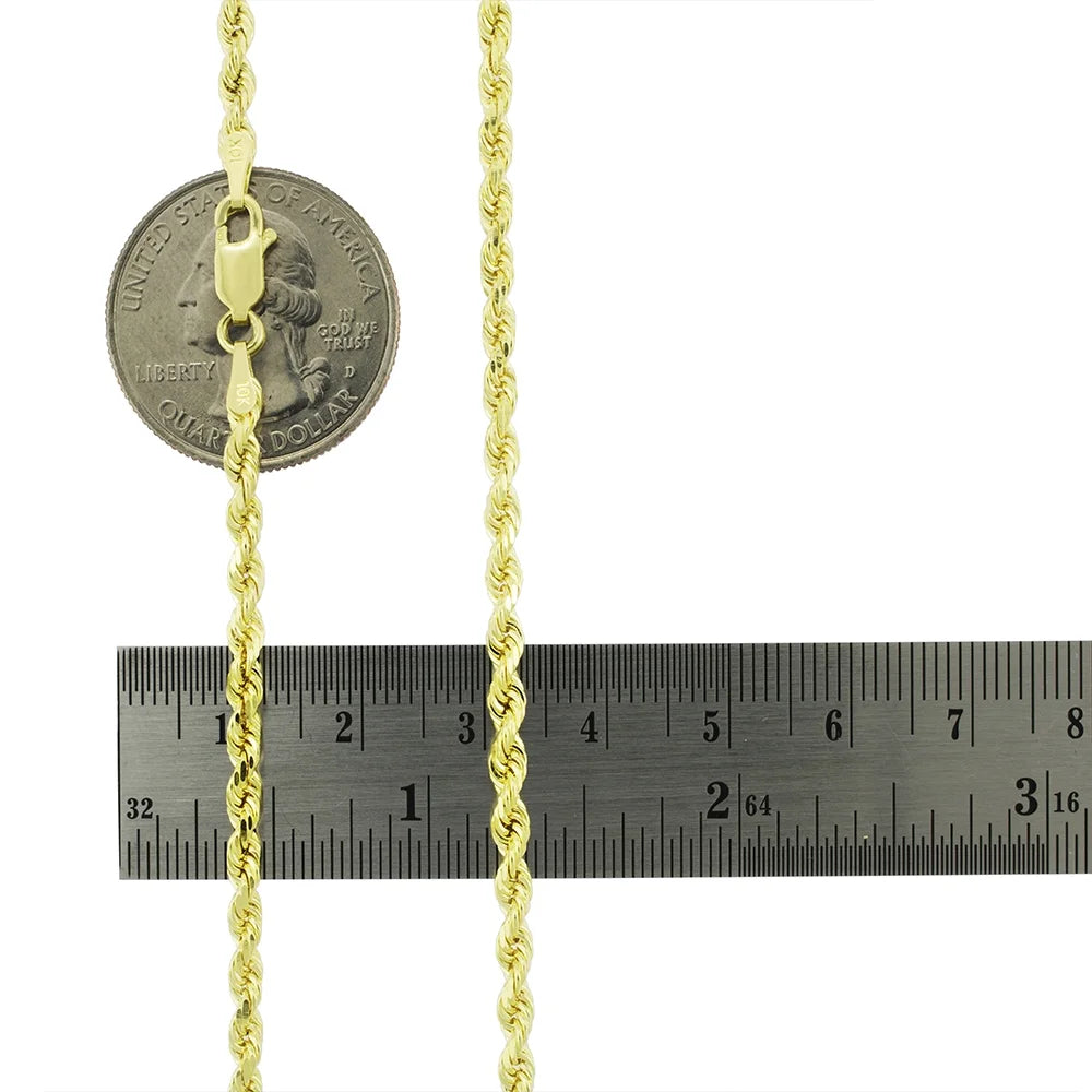 10K Yellow Gold 3Mm Diamond Cut Rope Chain Lightweight Necklace, Mens Womens Jewelry 16" - 30"