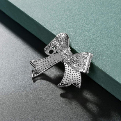 Real Gold Plated Cubic Zirconia CZ Ribbon Bridal Bowknot Bow Brooch Pins for Women