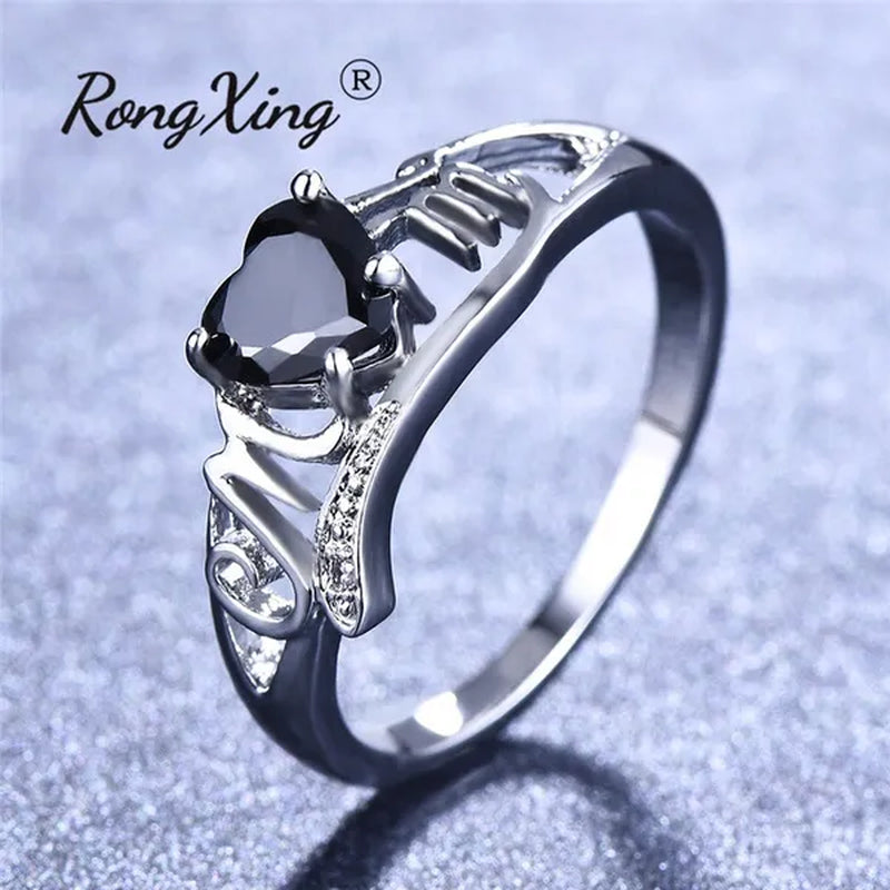 Love Mom 2ct Heart Shape Diamond/Amethyst/Emerald/Pink/Blue Sapphire/Black Diamond 925 Silver Ring Nana Ring Grandma Mum Jewelry Size 5-10