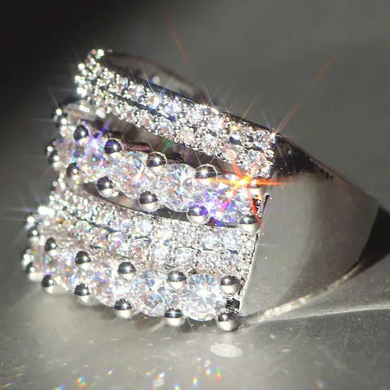 Princess Cubic Zirconia Statement Multilayer Ring Natural Gemstones White Sapphire Ring Anniversary Wedding Bride Engagement Band Charm Mum Ring Jewelry Valentine's Day Gifts Christmas Gift