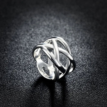 Women Men Exquisite 925 Sterling Silver Cross Fishing Net Rings Bride Princess Wedding Engagement Jewelry