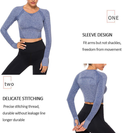 Women'S Long Sleeves Workout Crop Tops Seamless Sports Shirts Fitness Activewear - WORLD TIME VISITS