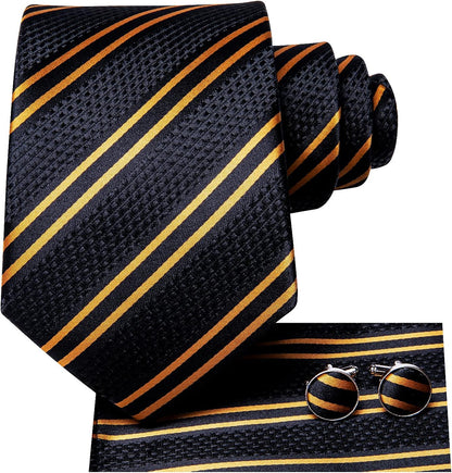 Mens Paisley Floral Silk Tie for Men Striped Necktie and Pocket Square Cufflinks Set Wedding Business
