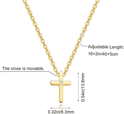 Cross Necklace for Women, Dainty Cute Small 18K Gold Plated Cross Necklace, Trendy Charm Stainless Steel Cubic Zirconia Cross Necklace, Gold Jewelry Gifts for Women(Valentines Day Gifts for Her)