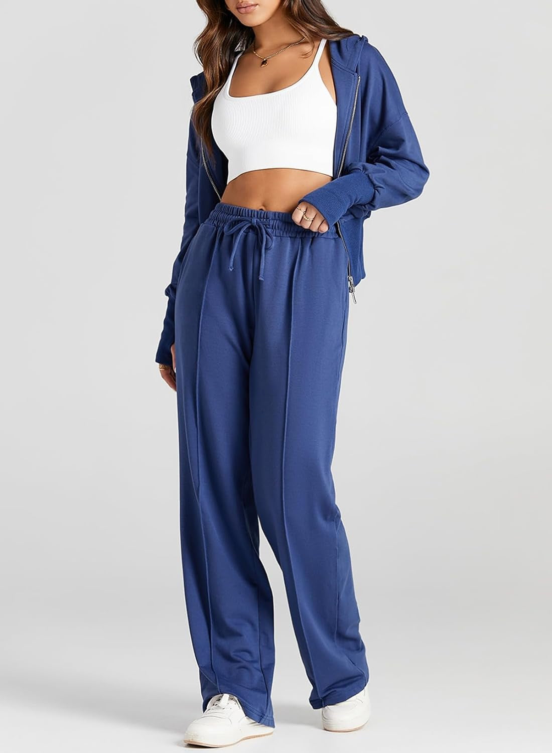 Womens 2 Piece Casual Outfit Workout Hoodie Sweatsuits with Sweatpant Travel Airport Track Suits Lounge Sets