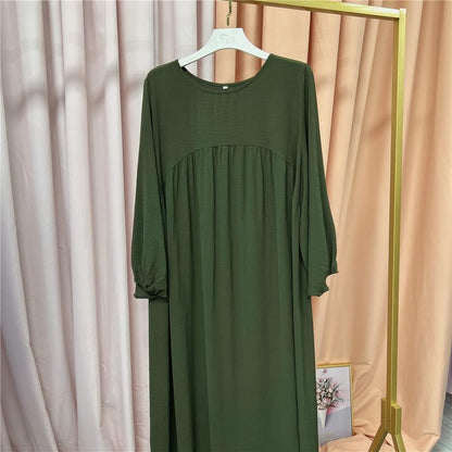 Women Muslim Dress Ramadan Prayer Garment Abaya Dubai Islam Eid Crepe Balloon Sleeve African Turkey Robe without Hijab