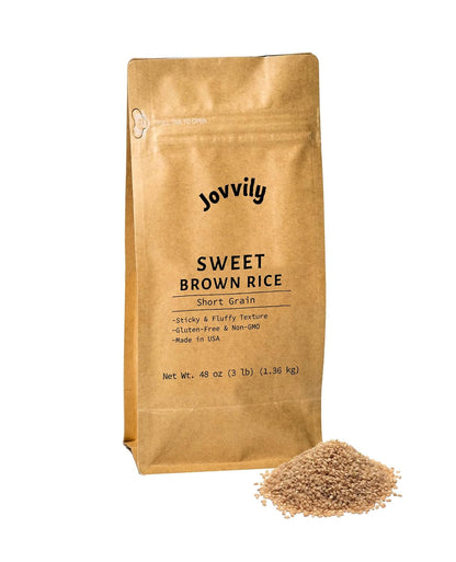 Sweet Brown Rice - 3 Lb - Brown Glutinous Rice - Fluffy Texture - Sweet - WORLD TIME VISITS