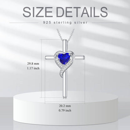 Birthstone Cross Necklace for Women 925 Sterling Silver Heart Cross Pendant Necklace Birthday Mothers Day Jewelry Gifts for Her Mom