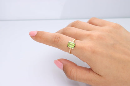 14K Yellow Gold Genuine Peridot Ring for Women