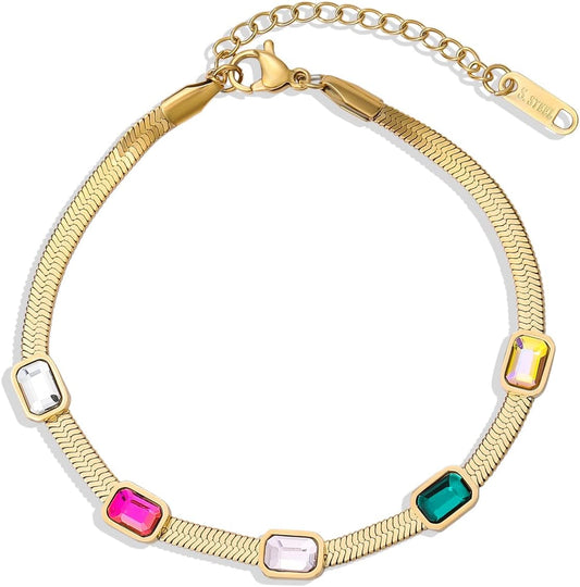 Gold Double Layer Bracelet Double Herringbone Bracelet 14K Gold Plated 2 Layer Bracele Waterproof Double Snake Chain Bracelet
