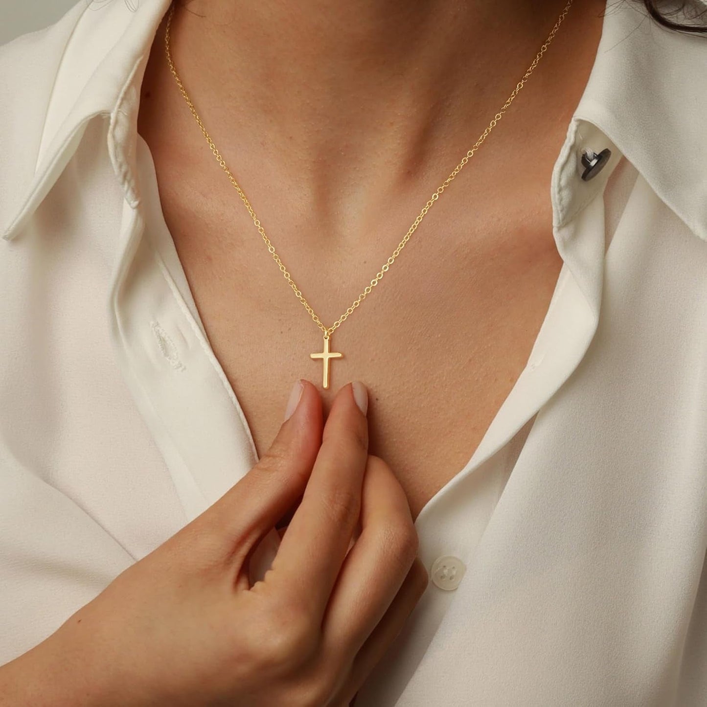 Gold Cross Necklace for Women - Dainty 14K Gold Plated Cross Necklace Layered Beaded Infinity CZ Holy Mary Medal Pendant Necklaces for Women Trendy Faith Jewelry First Communion Gifts